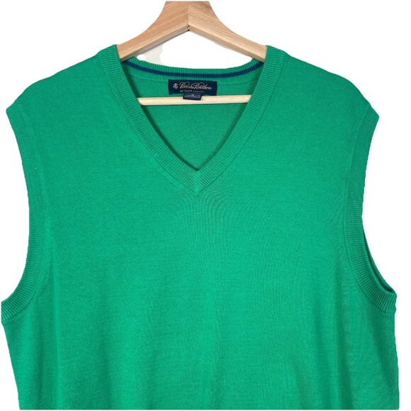 Brooks Brothers V Neck Supima Cotton Green Sweater Vest Size M Preppy Academia - Picture 2 of 8